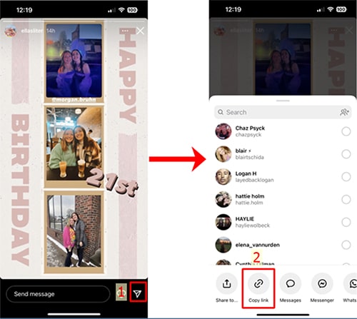 Copy the Instagram link within the app