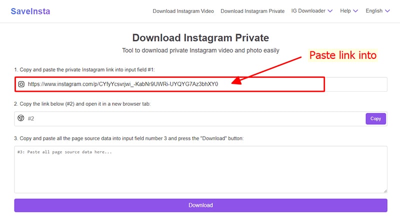 Paste the link into input box number 1 on SaveClip