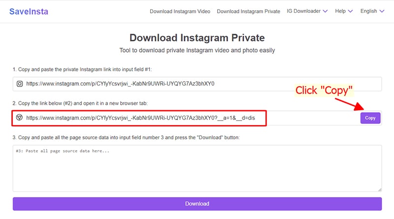 Copy the link created in input box number 2