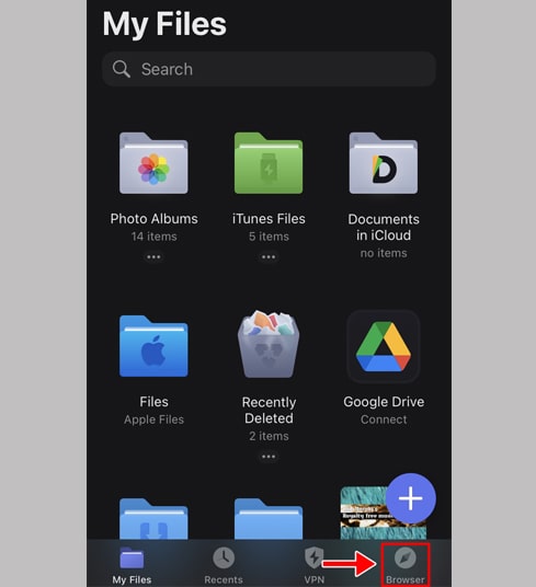 Open the browser in the Documents by Readdle application