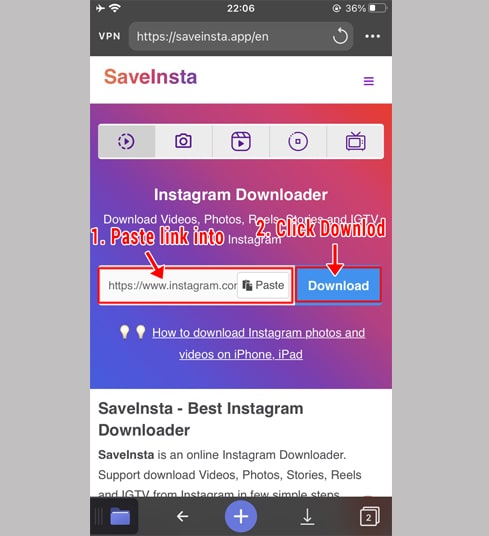 Access SaveClip and paste the link into the search box