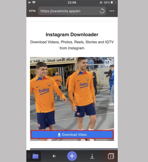 Press the video download button