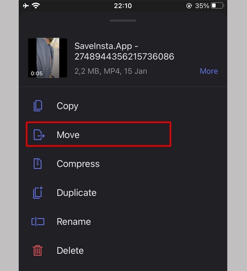 Select the Move option