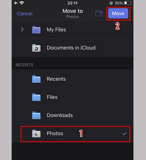 Select to navigate to the Photos app