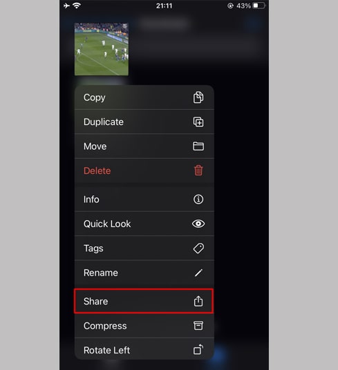 Find the video and select share